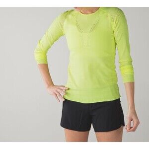 Lululemon 2 Light Speed Long Sleeve Ray Highlight Yellow Vented Seamless EUC!